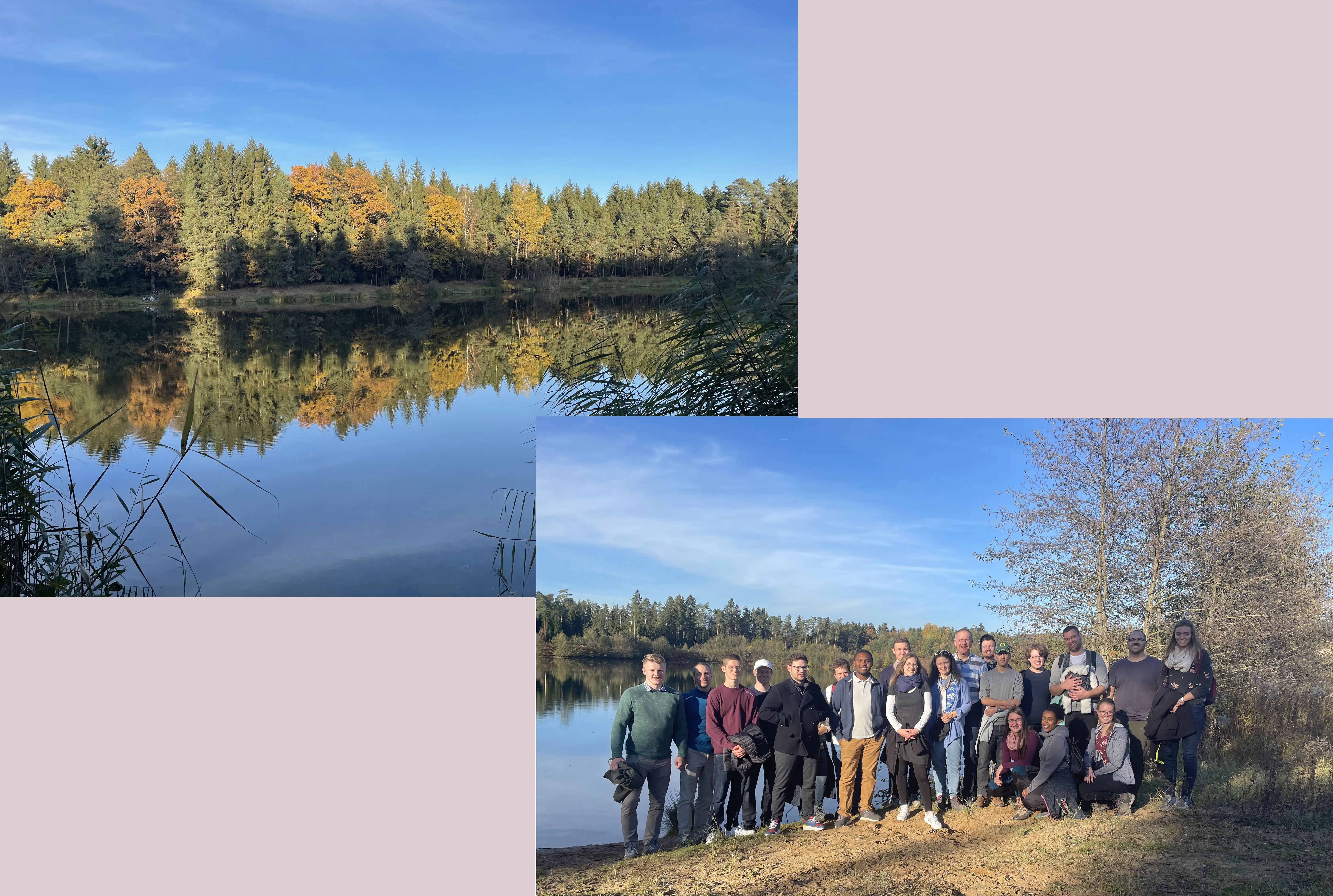 Blick auf einem kleinen See, und ein Foto mit den Wanderern vor dem See